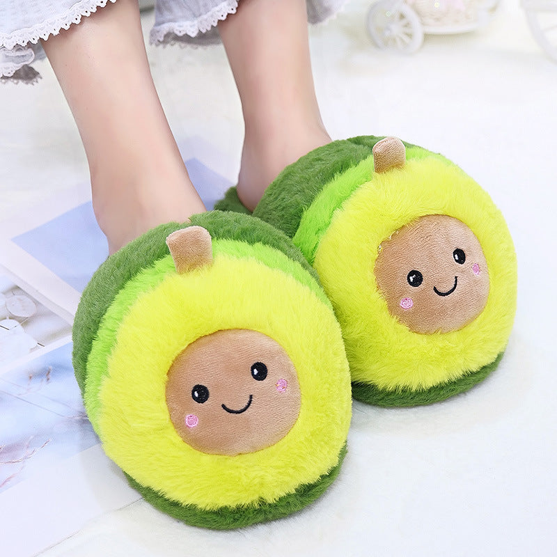 Cartoon Avocado Slippers Indoor Floor Bedroom Lovers Plush Slippers Autumn and Winter Cute Cotton Slippers