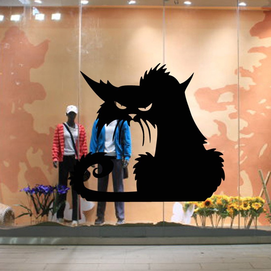 Halloween Scary Spooky Black Cat Wall Glass Sticker Halloween Decoration Decals 13*14.5cm
