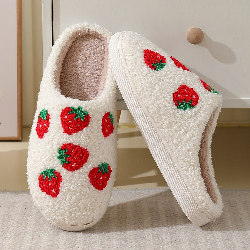 Comfortable home strawberry winter cotton slippers for men and women thick soled warm cotton slippers for couples