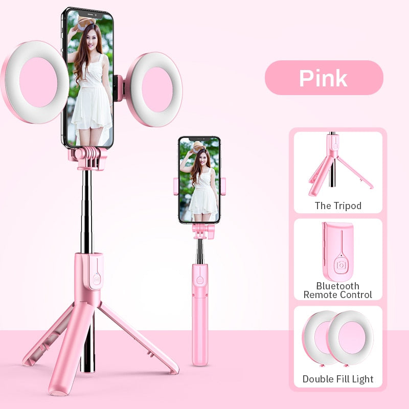 Wireless Bluetooth-compatible Selfie Stick with Led Ring Light Foldable Tripod Monopod For iPhone For Android Live Tripod