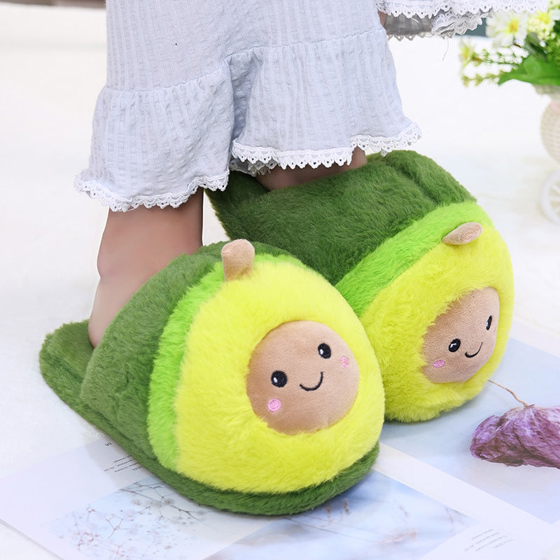 Cartoon Avocado Slippers Indoor Floor Bedroom Lovers Plush Slippers Autumn and Winter Cute Cotton Slippers