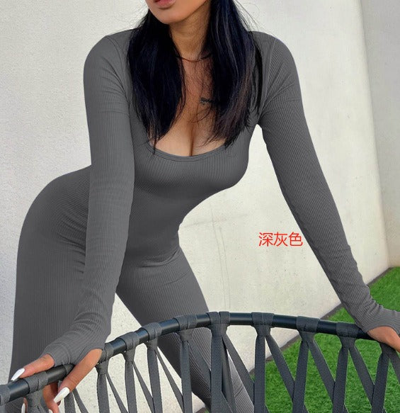 Women's Long Sleeved Ribbed Jump Suit