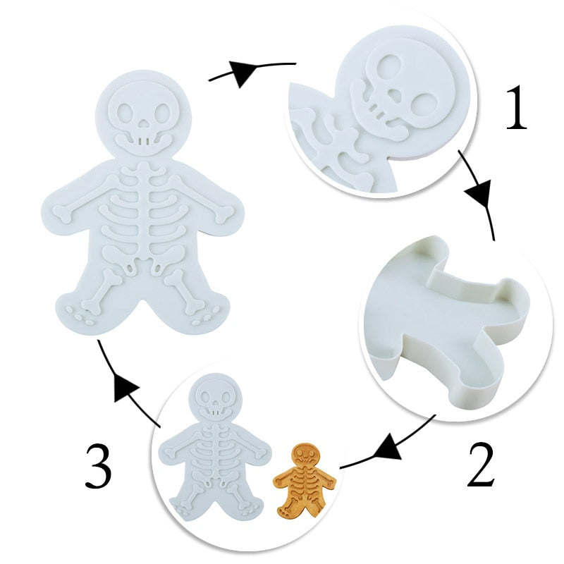 1PCS Halloween Cookie Cutter 3D Plastic Gingerbread Skeleton Biscuit Mold Fondant Pastry Dough Cutter Christmas Cake Decoration