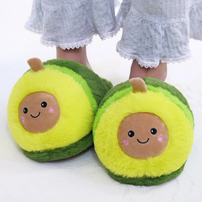 Cartoon Avocado Slippers Indoor Floor Bedroom Lovers Plush Slippers Autumn and Winter Cute Cotton Slippers