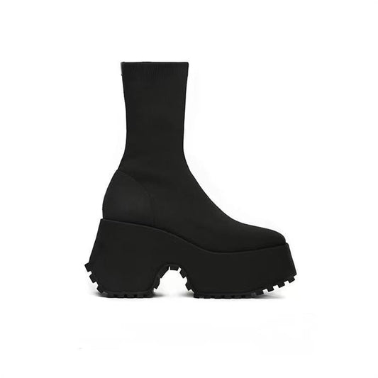 Brand Fashion Women’s Gothic Platform Ankle Boots New Chunky Heels Halloween Knee High Boots Punk Style Motorcycle Boots