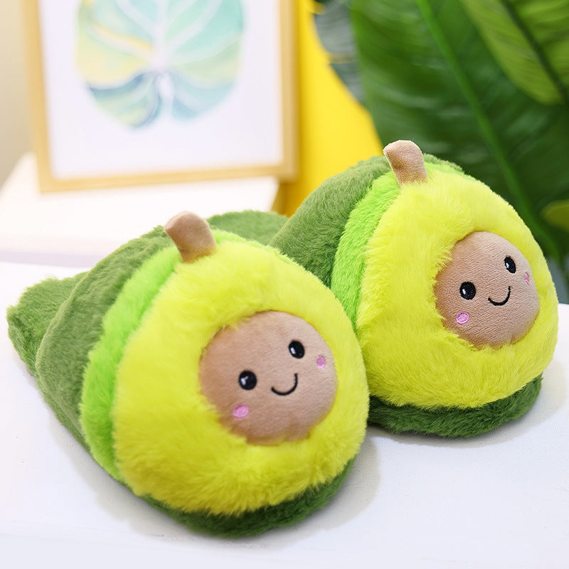 Cartoon Avocado Slippers Indoor Floor Bedroom Lovers Plush Slippers Autumn and Winter Cute Cotton Slippers