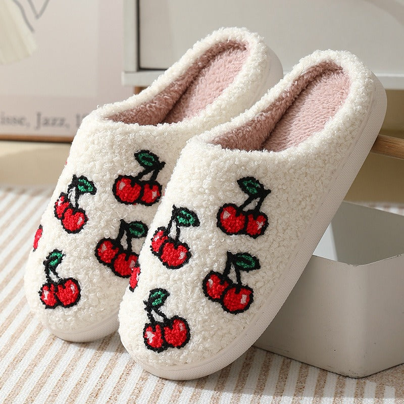 Comfortable home strawberry winter cotton slippers for men and women thick soled warm cotton slippers for couples