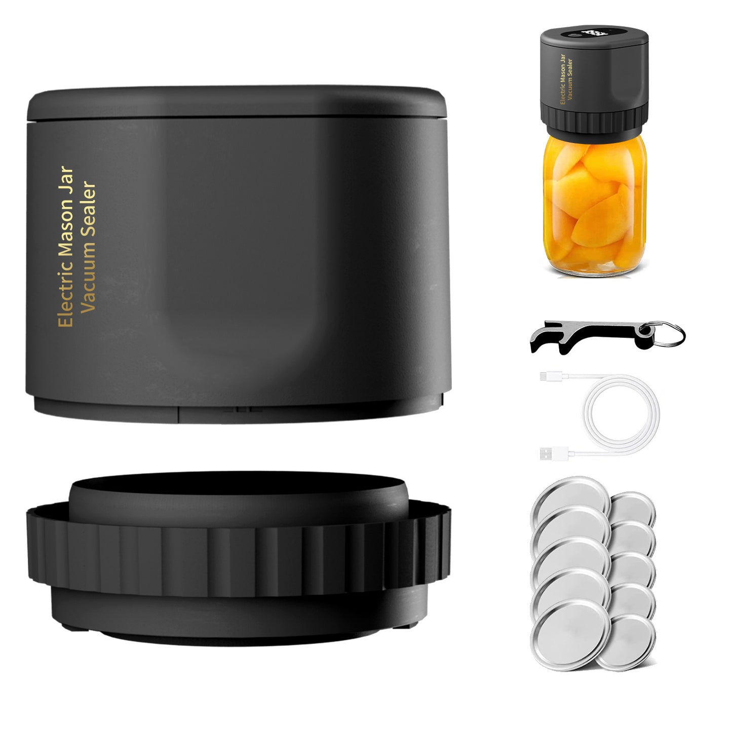 Electric Mason Jar Vacuum Sealer Kit Cordless Automatic Jar Sealer Kit for Food Storage and Fermentation with Mason Jar Lids