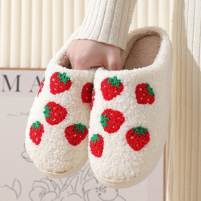 Comfortable home strawberry winter cotton slippers for men and women thick soled warm cotton slippers for couples