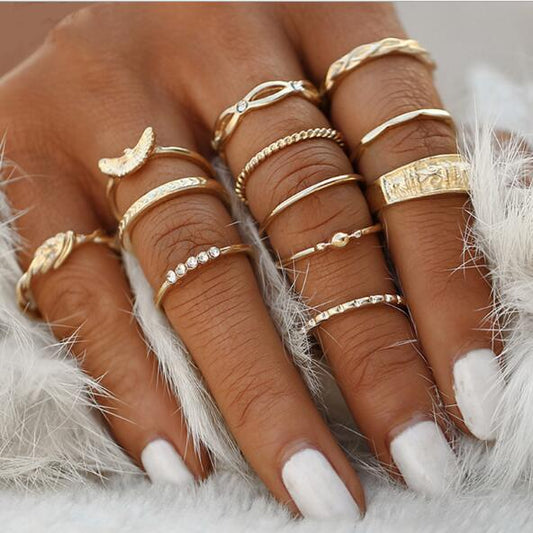 12 pc/set Charm Gold Color Midi Finger Ring Set for Women Vintage Boho Knuckle Party Rings Punk Jewelry Gift for Girl
