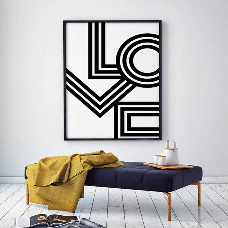 LOVE Wall Art Minimalist Print Geometric Love Poster Modern Canvas Art Painting Wall Pictures For Bedroom Decor No Frame
