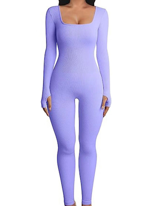 Women's Long Sleeved Ribbed Jump Suit