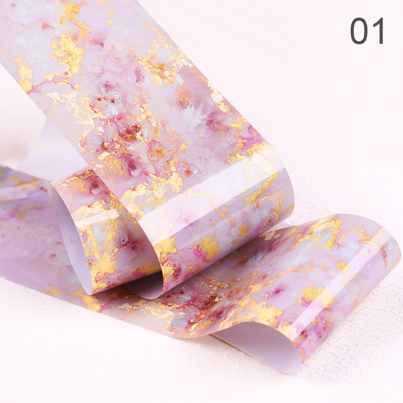 Pink Gold Sliver Nail Foils Sparkly Sky Glitter Marble Nail Art Transfer Stickers Slider Paper Nail Art Manicures Decoration