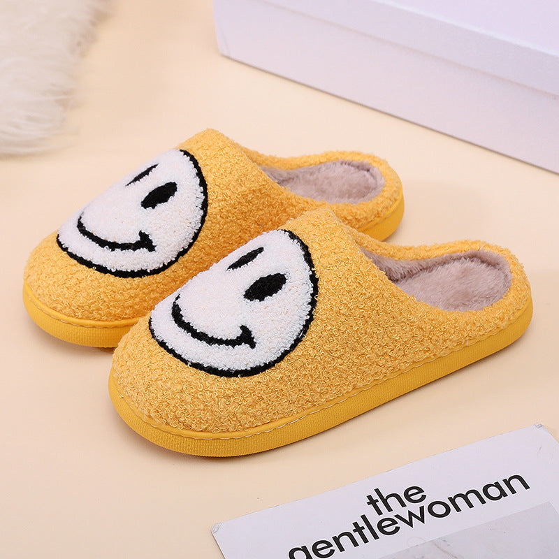 Smiling Face Cotton Slippers For Men And Women Lovers Cotton Slippers Lovely Thick Bottomed Cartoon Anti-Skid Slippers In Home