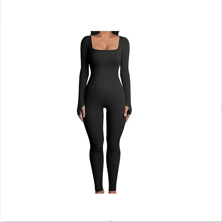 Women's Long Sleeved Ribbed Jump Suit