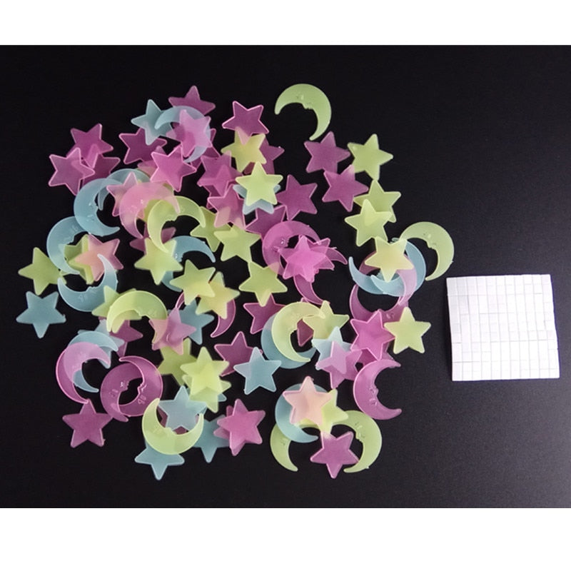 100Pcs/set Night luminous Moon Star Stickers Light Up Glow In The Dark for Baby Kids Bedroom Decor Xmas Halloween Birthday Gift
