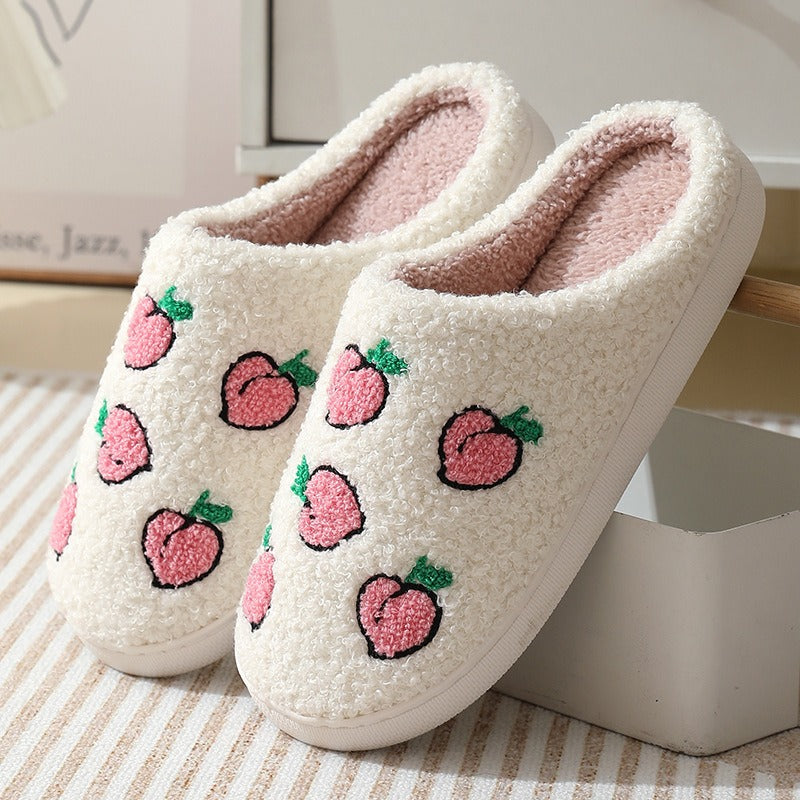Comfortable home strawberry winter cotton slippers for men and women thick soled warm cotton slippers for couples