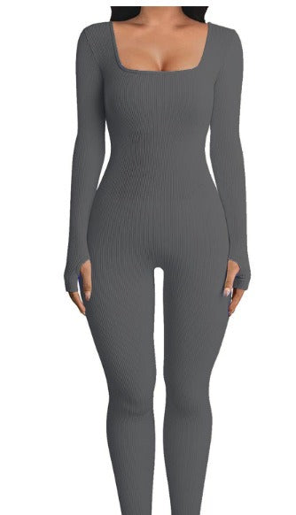 Women's Long Sleeved Ribbed Jump Suit