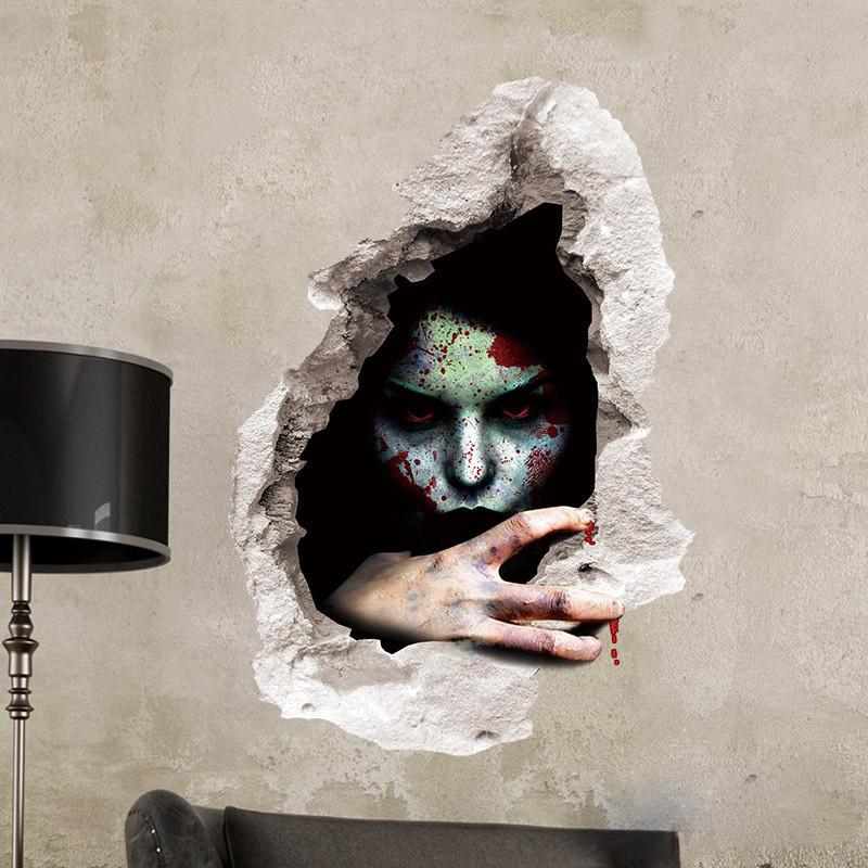 Halloween Decoration 3d View Scary Bloody Broken Ghost Sticker Halloween