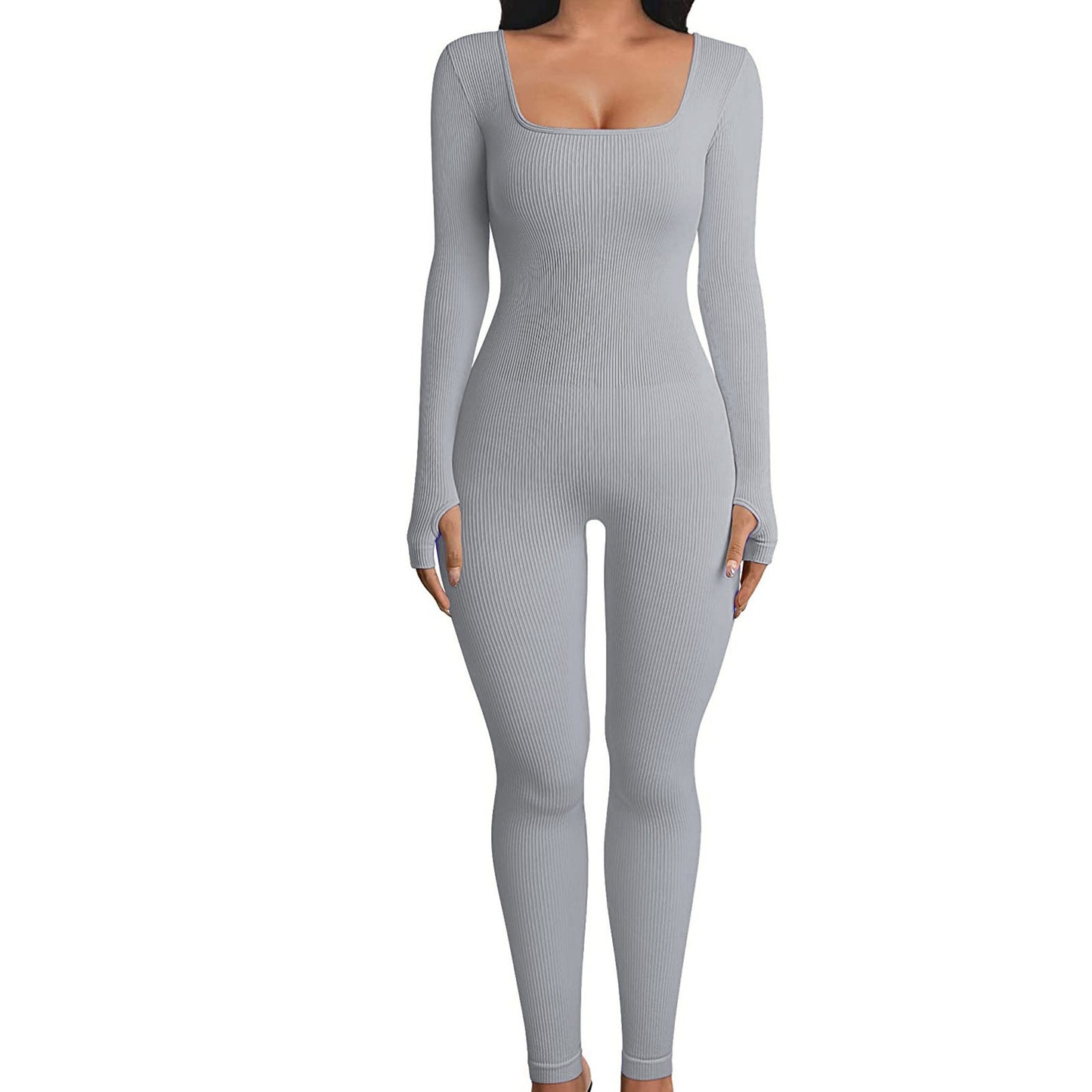 Women's Long Sleeved Ribbed Jump Suit