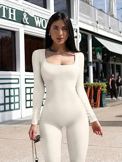 Women's Long Sleeved Ribbed Jump Suit