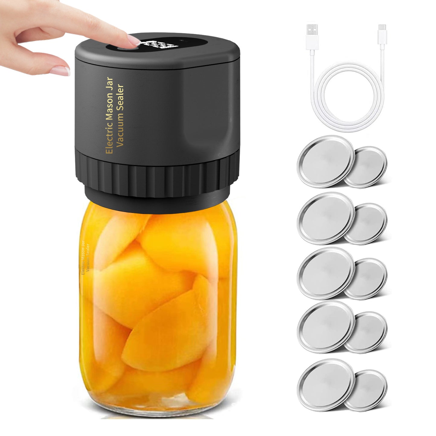 Electric Mason Jar Vacuum Sealer Kit Cordless Automatic Jar Sealer Kit for Food Storage and Fermentation with Mason Jar Lids