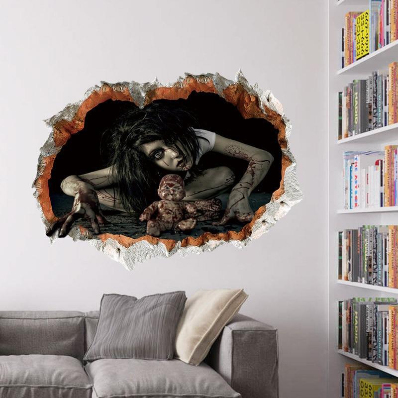 Halloween Decoration 3d View Scary Bloody Broken Ghost Sticker Halloween