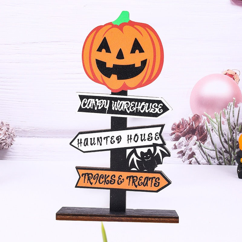 New Ghost Festival Decoration Products Halloween Pumpkin Letter Wooden Ornament Tree shaped Ghost Desktop Display