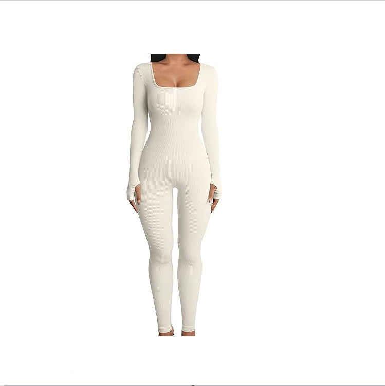 Women's Long Sleeved Ribbed Jump Suit