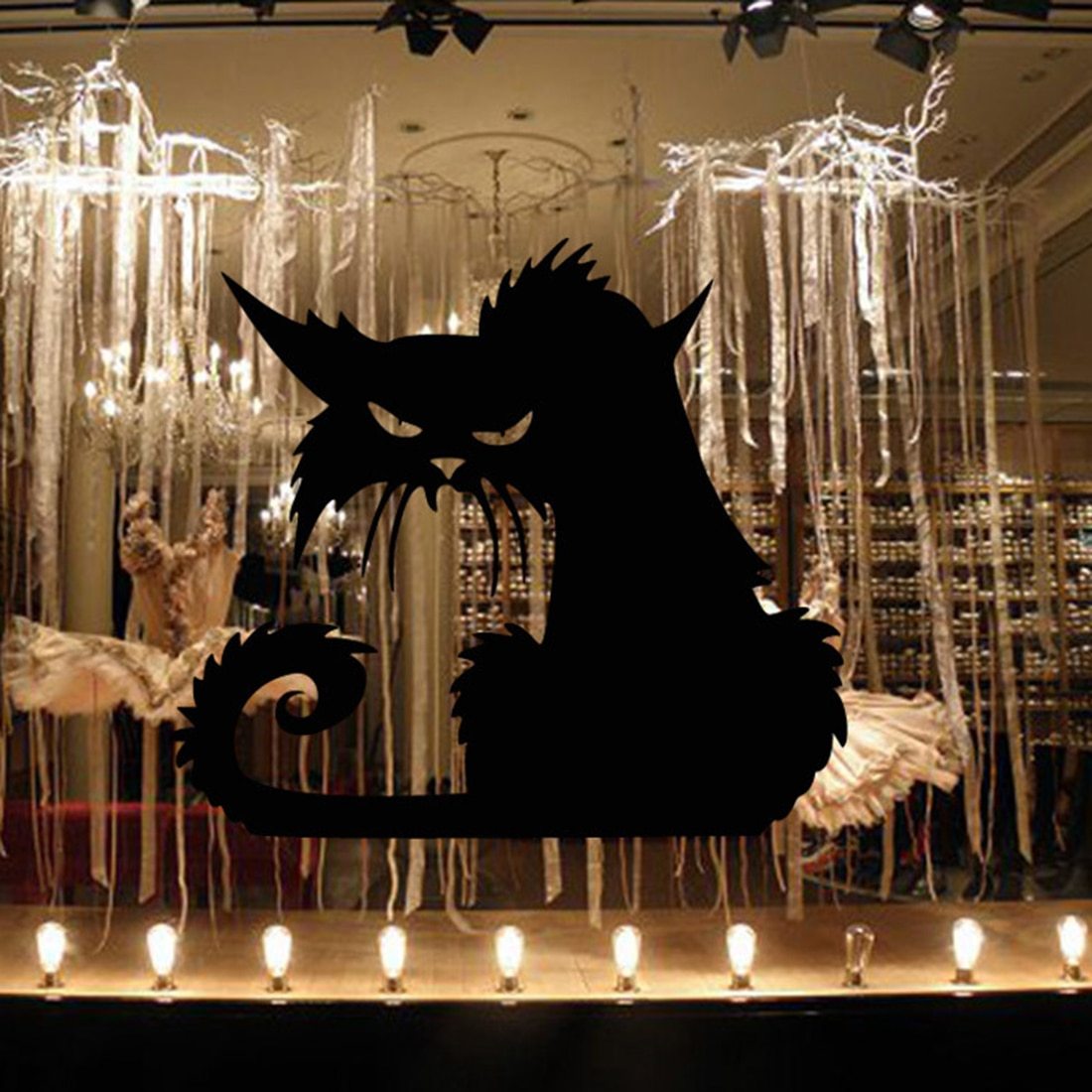 Halloween Scary Spooky Black Cat Wall Glass Sticker Halloween Decoration Decals 13*14.5cm