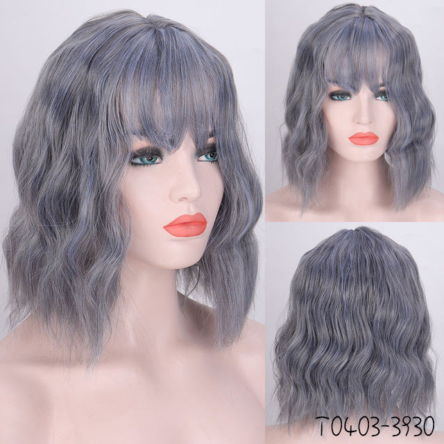 Fashion chemical fiber wig pink short curly corn perm bob hair set European and American short hair wig ladies headgear