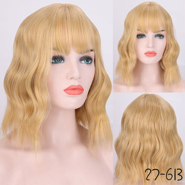 Fashion chemical fiber wig pink short curly corn perm bob hair set European and American short hair wig ladies headgear