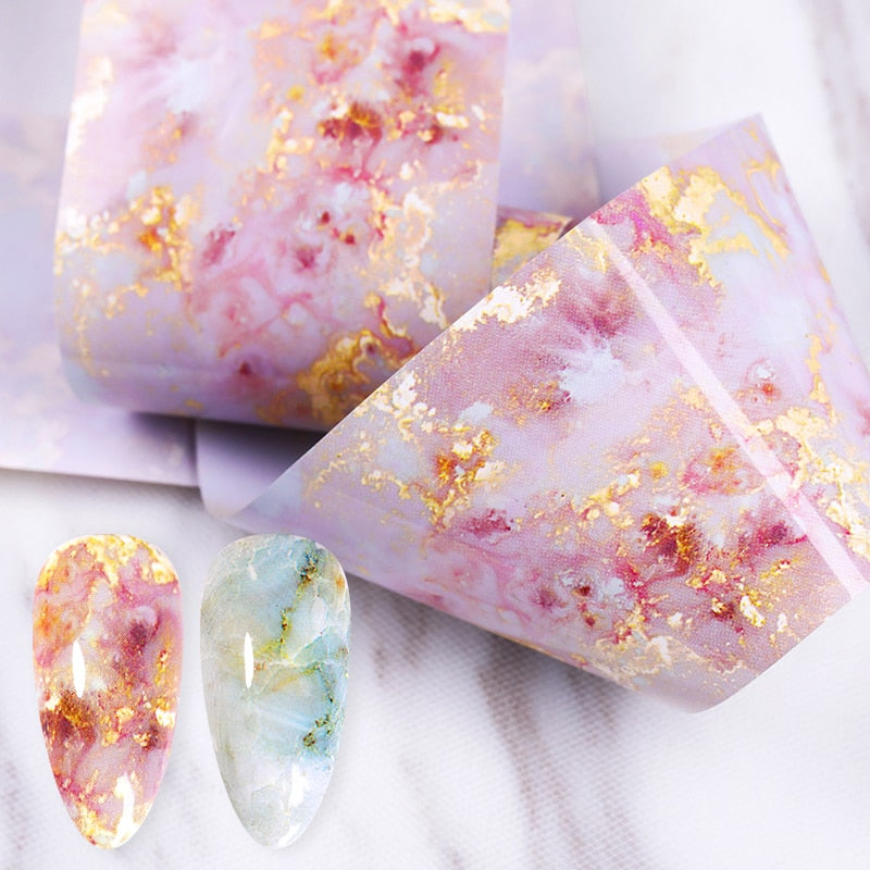Pink Gold Sliver Nail Foils Sparkly Sky Glitter Marble Nail Art Transfer Stickers Slider Paper Nail Art Manicures Decoration
