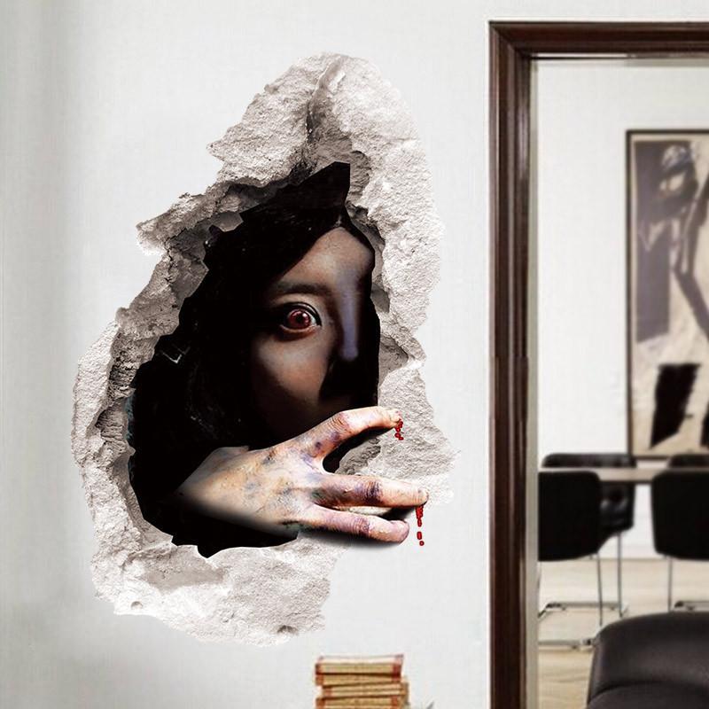 Halloween Decoration 3d View Scary Bloody Broken Ghost Sticker Halloween