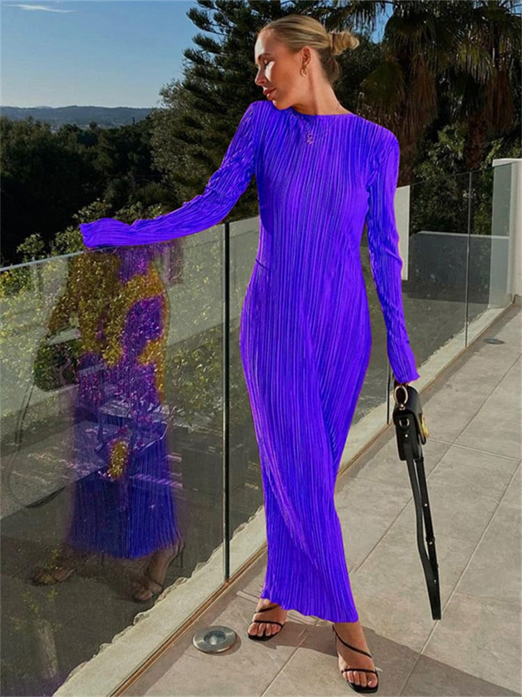WJFZQM Long Sleeve Bodycon Striped Long Dresses For Women  Club Party Elegant Outfit Autumn Ruched Ruffle Sexy Y2K Clothes
