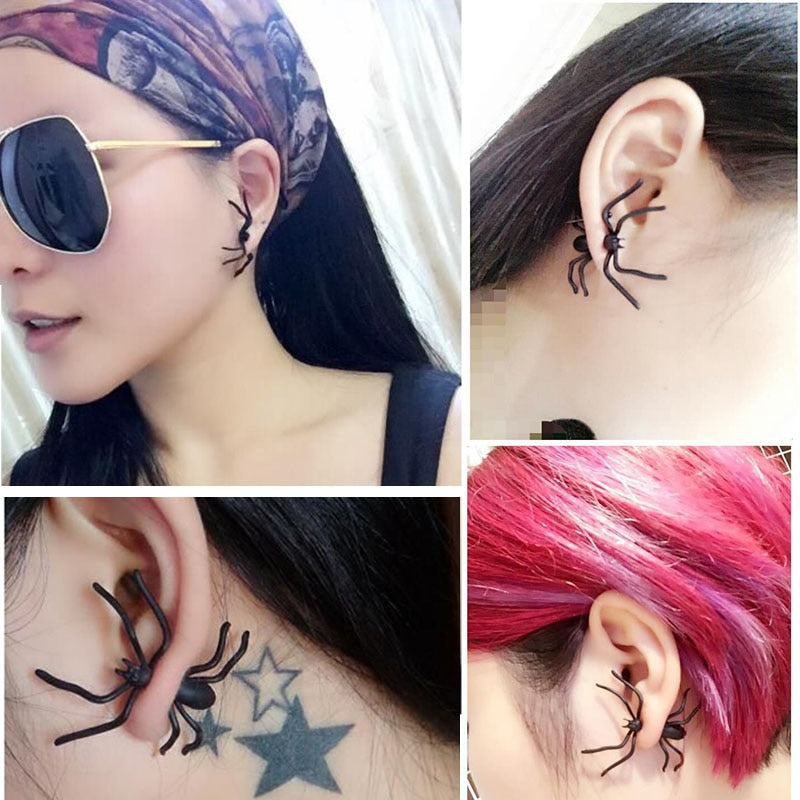 Halloween Decoration 1Piece 3D Creepy Black Spider Ear Stud Earrings for Haloween Party DIY Decoration Home Decor
