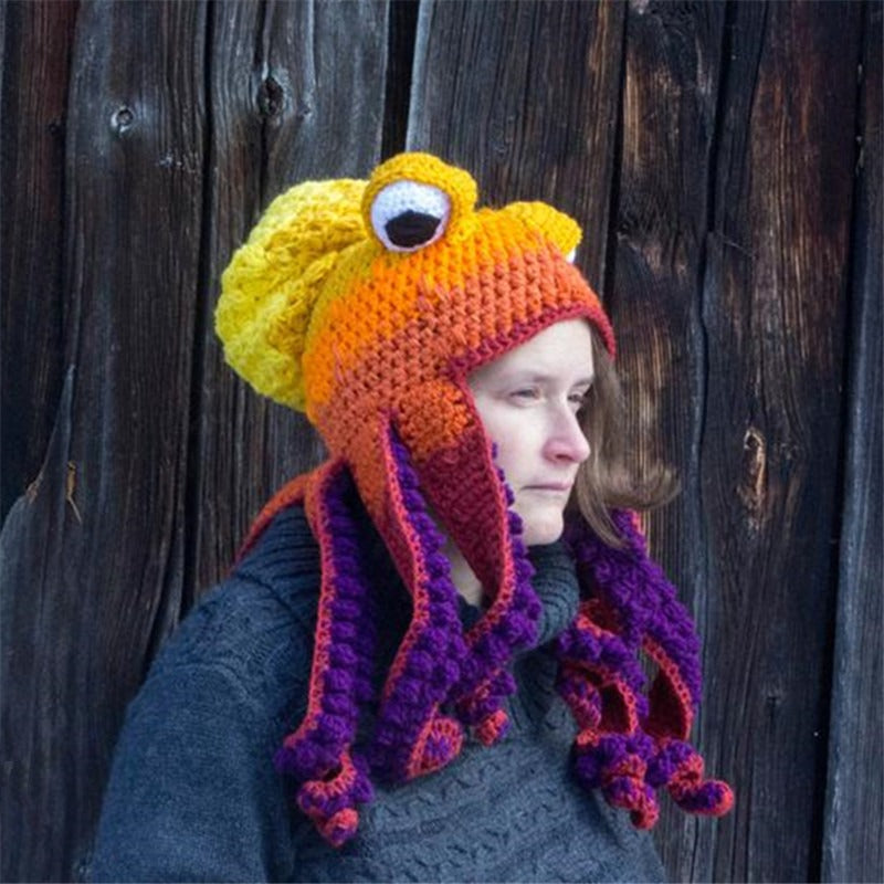 Octopus Hat New Halloween Party Trickster Eight Claw Fish Head Cover Warm Crochet Wool Hat