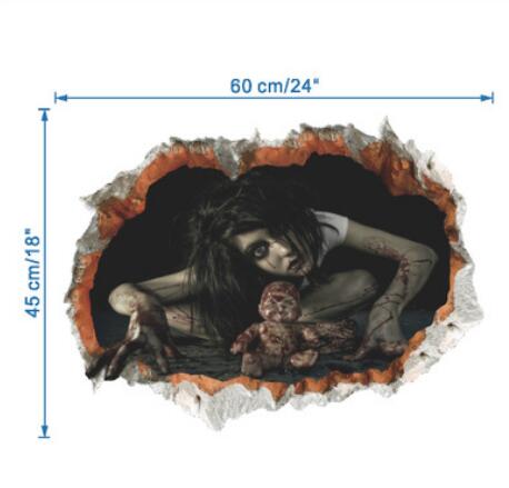 Halloween Decoration 3d View Scary Bloody Broken Ghost Sticker Halloween