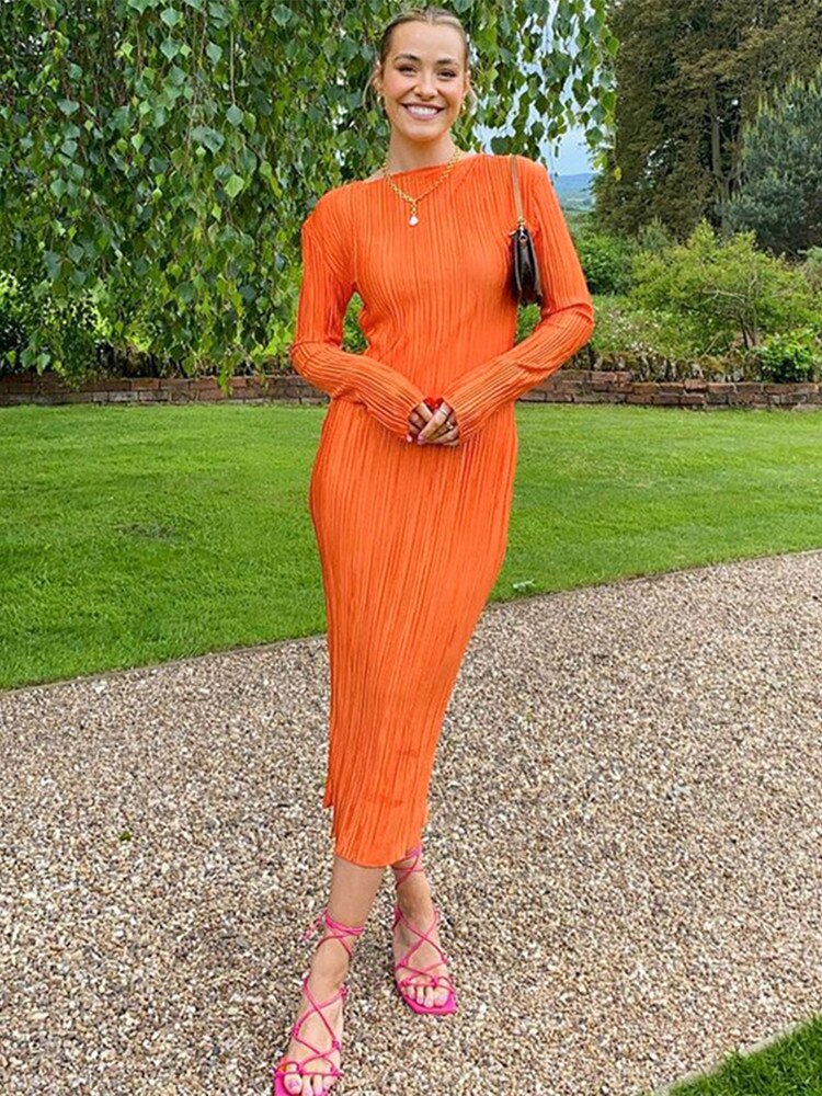 WJFZQM Long Sleeve Bodycon Striped Long Dresses For Women  Club Party Elegant Outfit Autumn Ruched Ruffle Sexy Y2K Clothes