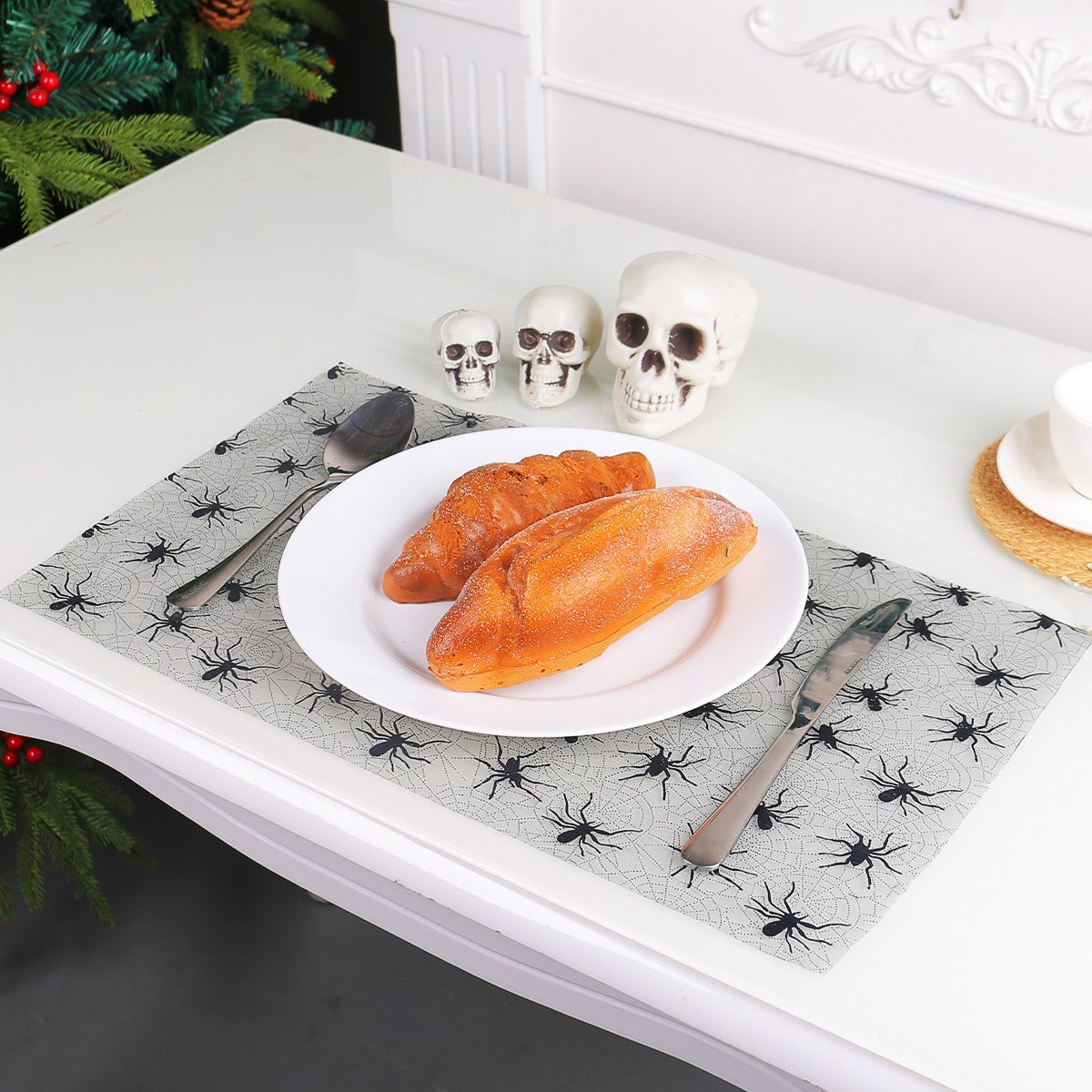 Halloween Bat Spider Web Yarn Roll Meal Mat Ghost Festival Party Table Decoration Mesh Tablecloth Table Banner