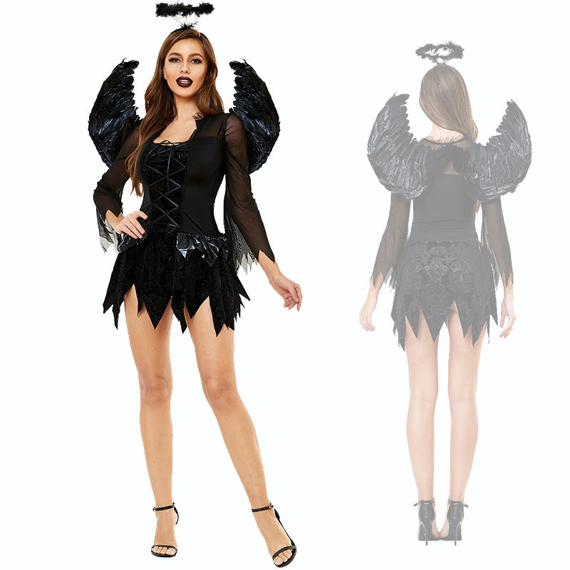 Halloween Cosplay Costumes Feather Angel Fairy Wing Fantasy Ghost Vampire Dress